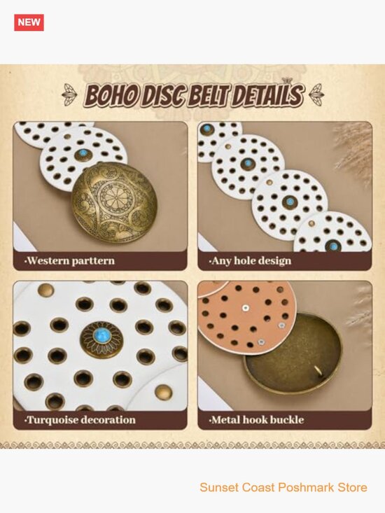 Western Leather Belt for Women Boho Cowgirl Wide Disc Concho Waist Belt Faux main image 4